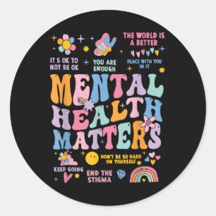 Mental Health Groovy Funny Mental Health Awareness Classic Round Sticker