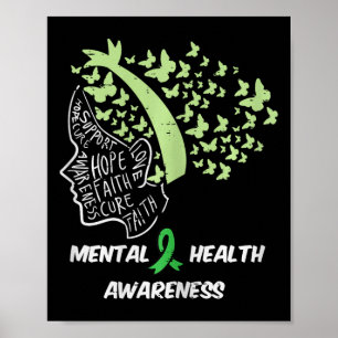 Mental Health Hope Cure Butterfly Hair Aware Girl Poster