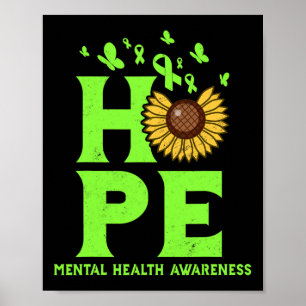 Mental Health Lime Green Hope Vintage Sunflower Aw Poster