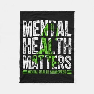 Mental Health Matters Awareness Green Ribbon Fleece Blanket