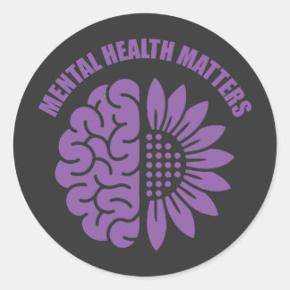 Mental Health Matters Brain and Flower Awareness Classic Round Sticker
