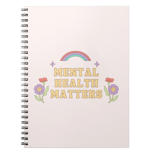 Mental Health Matters | Groovy Rainbow Peach Candy Notebook (Front)