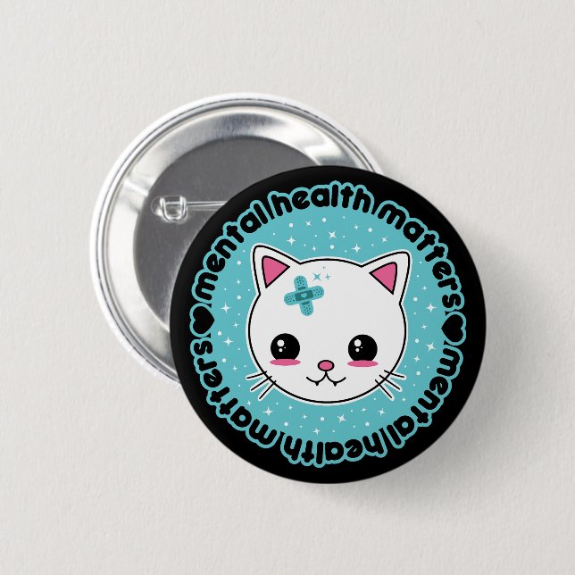Mental Health Matters Kawaii Cat 6 Cm Round Badge (Front & Back)