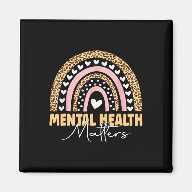 Mental Health Matters Leopard Boho Rainbow Awarene Magnet (Front)