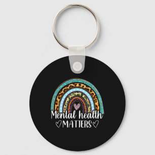 Mental Health Matters Leopard Print Boho Rainbow A Key Ring