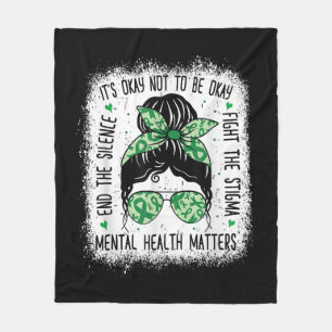 Mental Health Matters Messy Bun Mental Health Awar Fleece Blanket