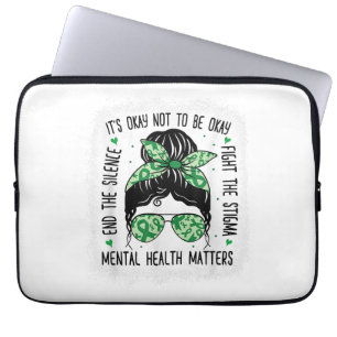 Mental Health Matters Messy Bun Mental Health Awar Laptop Sleeve