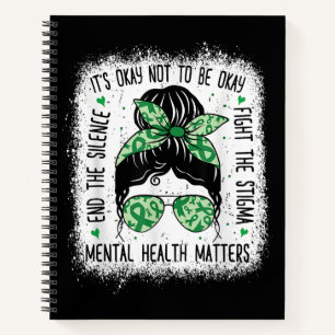 Mental Health Matters Messy Bun Mental Health Awar Notebook