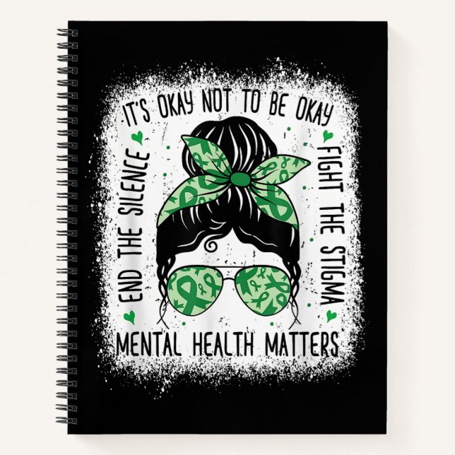 Mental Health Matters Messy Bun Mental Health Awar Notebook (Front)