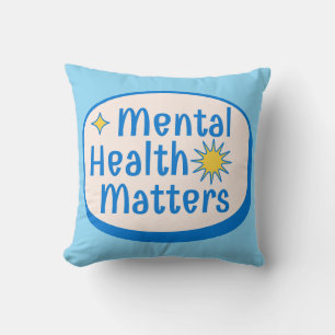 Mental Health Matters Quote - Modern Blue & Yellow Cushion