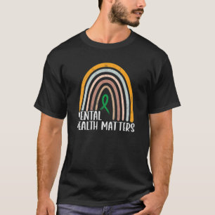 Mental Health Matters Rainbow Support Green Ribbon T-Shirt