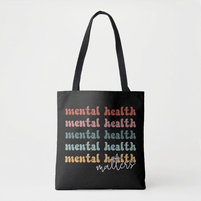 Mental Health Matters Retro Awareness Tote Bag (Front)