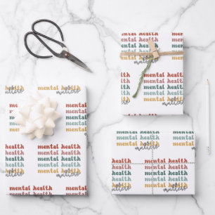 Mental Health Matters Retro Awareness Wrapping Paper Sheet