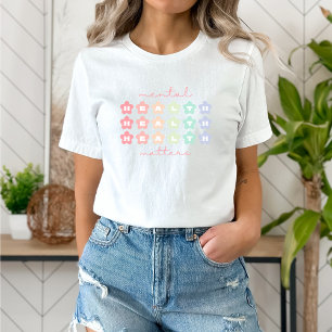 Mental Health Matters Retro Flowers Pastel Rainb T-Shirt