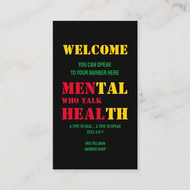 Mental Health MEN WHO TALK HEAL Barber Business Card (Front)
