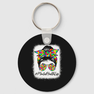 Mental Health Messy Bun Women Supporting Autism Aw Key Ring