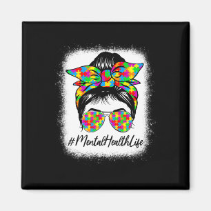Mental Health Messy Bun Women Supporting Autism Aw Magnet