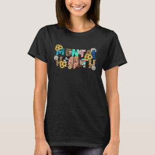 Mental Health Month Leopard Plaid Turquoise Brain  T-Shirt