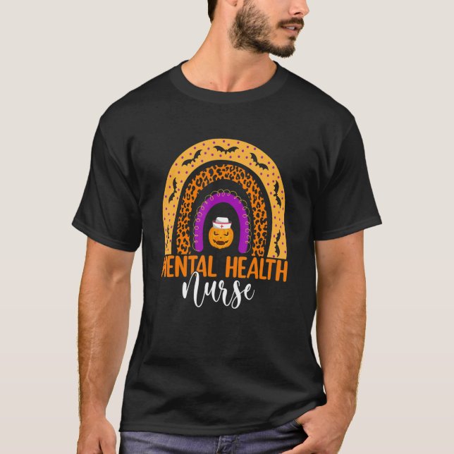 Mental Health Nurse Leopard Rainbow Halloween Pump T-Shirt (Front)