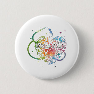 Mental Health Nurse Watercol Love Heart Scrub Stet 6 Cm Round Badge
