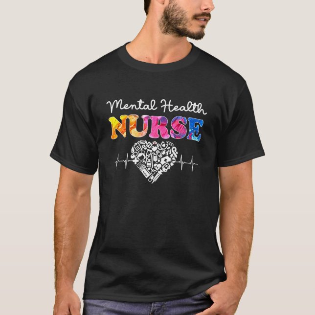 Mental Health Nurse Watercol Love Heart Stethoscop T-Shirt (Front)