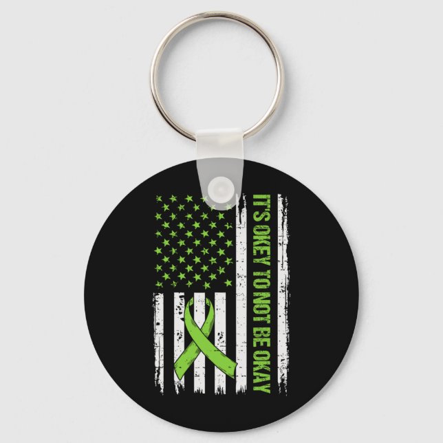 Mental Health Problems Awareness American Flag Gre Key Ring (Front)