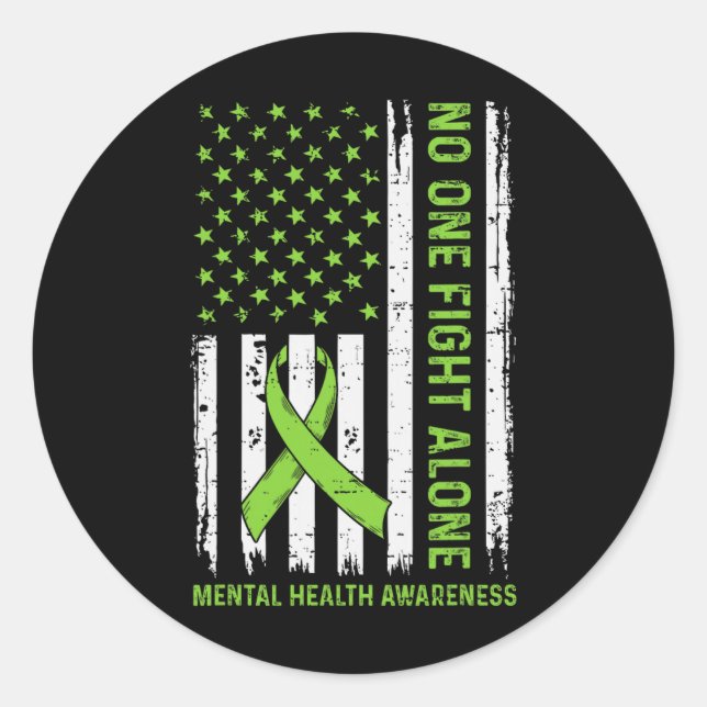 Mental Health Problems Awareness Usa Flag Brain Il Classic Round Sticker (Front)