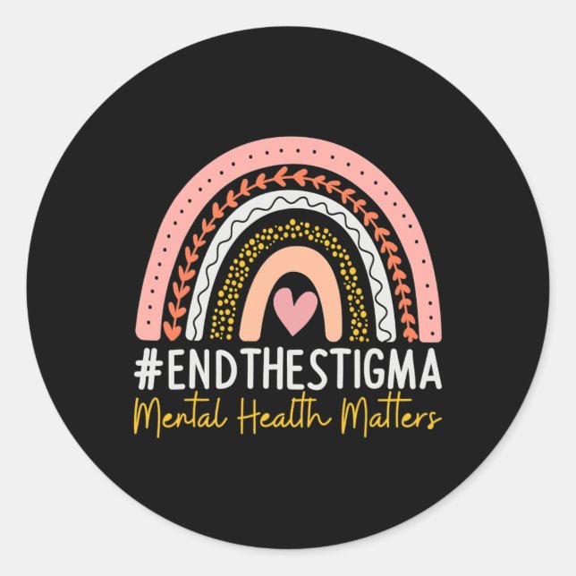 Mental Health Problems End The Stigma Rainbow Boho Classic Round Sticker (Front)