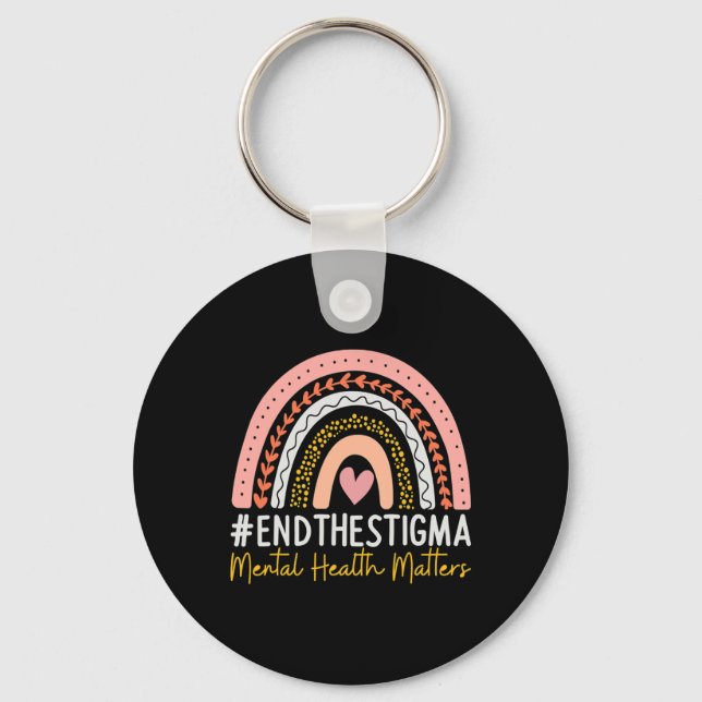 Mental Health Problems End The Stigma Rainbow Boho Key Ring (Front)