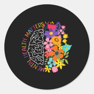 Mental Health Problems Floral Human Brain Illness  Classic Round Sticker