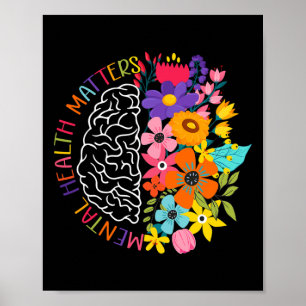 Mental Health Problems Floral Human Brain Illness Poster