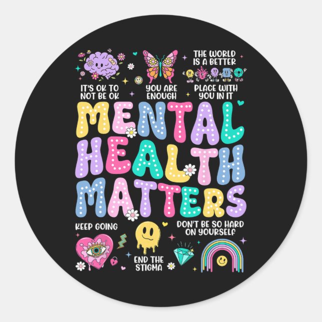 Mental Health Problems Human Brain Illness Awarene Classic Round Sticker (Front)