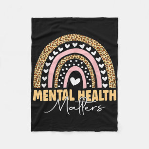 Mental Health Problems Leopard Boho Rainbow Awaren Fleece Blanket
