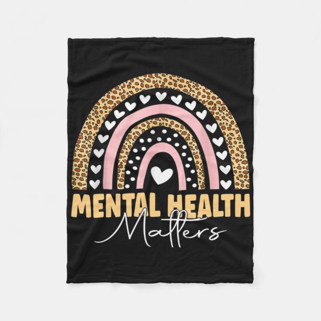 Mental Health Problems Leopard Boho Rainbow Awaren Fleece Blanket (Front)
