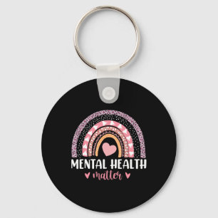 Mental Health Problems Leopard Heart Pink Rainbow Key Ring