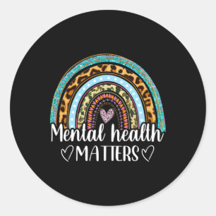 Mental Health Problems Leopard Print Boho Rainbow Classic Round Sticker