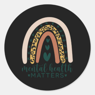 Mental Health Problems Leopard Print Boho Rainbow Classic Round Sticker