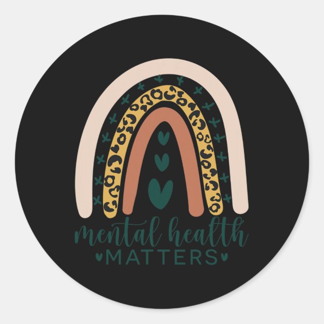 Mental Health Problems Leopard Print Boho Rainbow  Classic Round Sticker (Front)