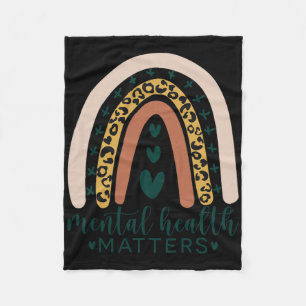Mental Health Problems Leopard Print Boho Rainbow Fleece Blanket
