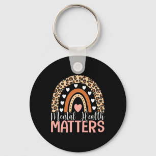 Mental Health Problems Leopard Print Boho Rainbow Key Ring