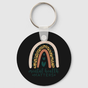 Mental Health Problems Leopard Print Boho Rainbow Key Ring