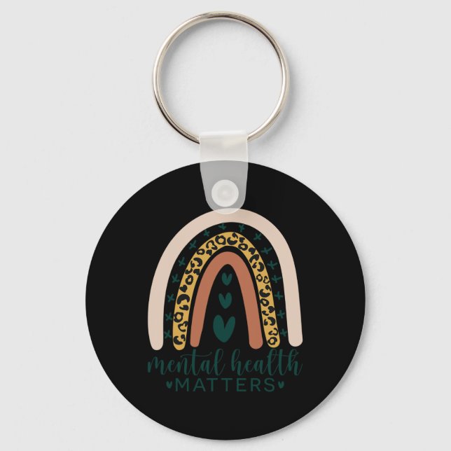 Mental Health Problems Leopard Print Boho Rainbow  Key Ring (Front)