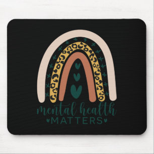 Mental Health Problems Leopard Print Boho Rainbow  Mouse Pad