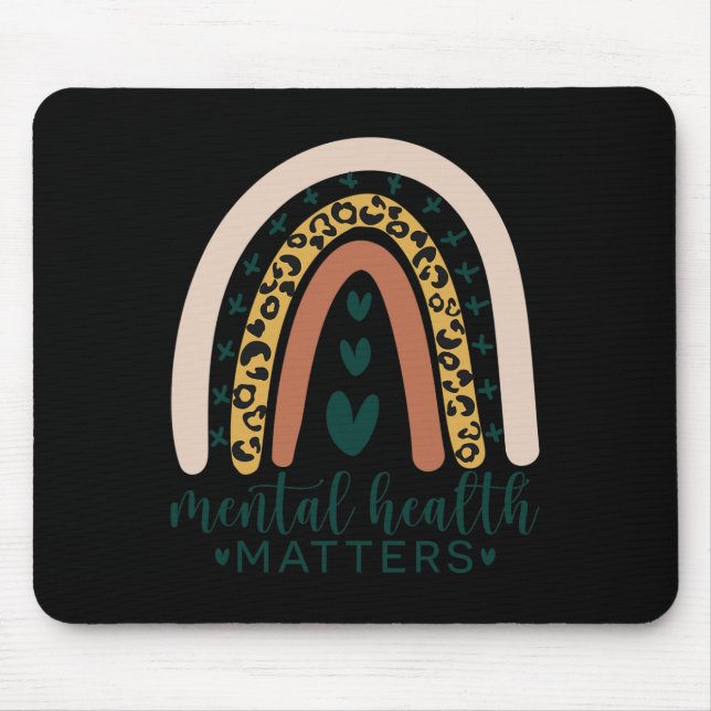 Mental Health Problems Leopard Print Boho Rainbow  Mouse Pad (Front)