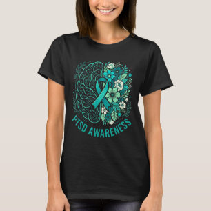 Mental health ptsd awareness brain and floral teal T-Shirt