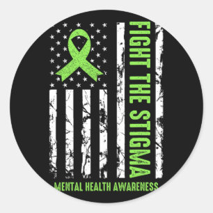 Mental Health Ribbon Usa Flag We Wear Green Mental Classic Round Sticker