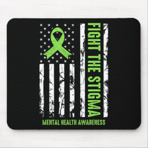 Mental Health Ribbon Usa Flag We Wear Green Mental Mouse Pad