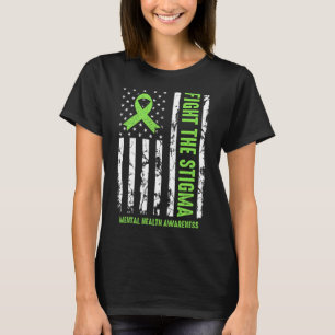 Mental Health Ribbon Usa Flag We Wear Green Mental T-Shirt