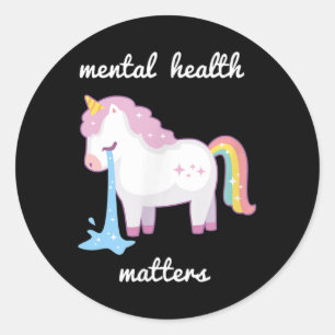 Mental Health S Awareness Cute Rainbow Unicorn Classic Round Sticker