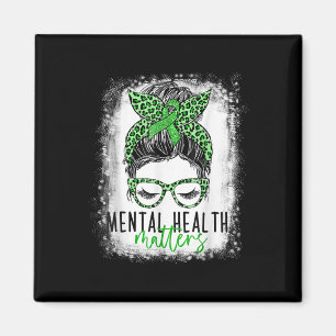 Mental Health S Awareness Messy Bun Green Leopard Magnet